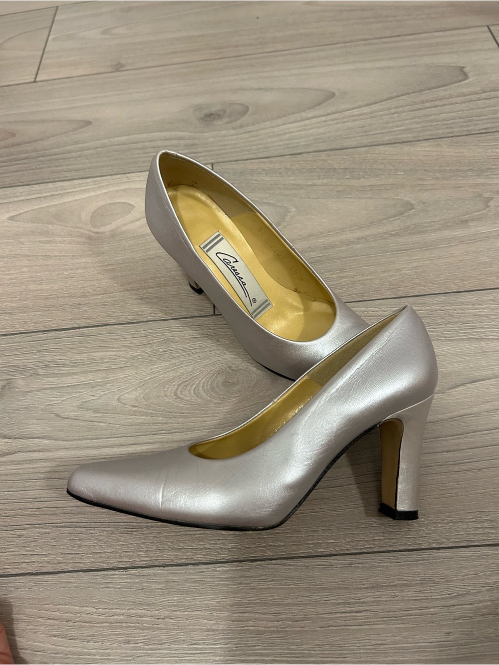 Caparros Silver Pointed-Toe Mid-Heel Pumps